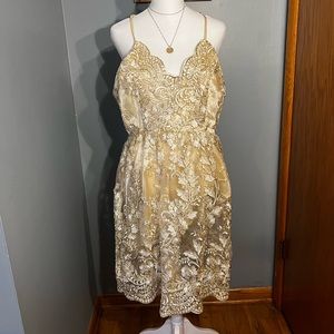 Altar’d State Gold Cream Lace Dress